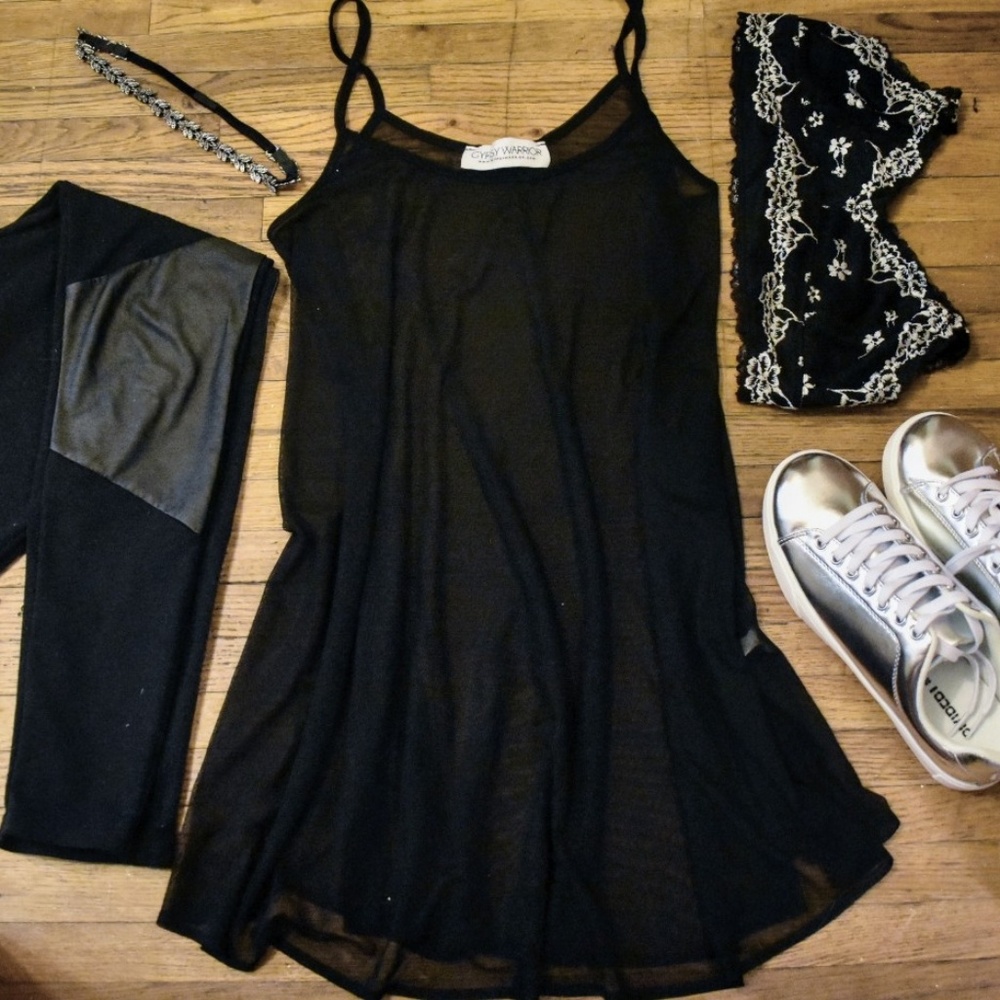Gypsy Warrior Black Mesh Sheer Mini Slip Dress